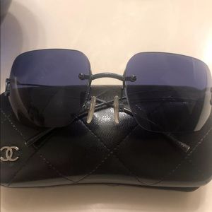 New Chanel Rectangular Rimless Sunglasses Blue